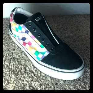 Rainbow checkered vans with black base